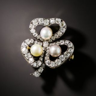 Russian Faberge Three-Leaf Clover Diamond and Natural Pearl Brooch - 3