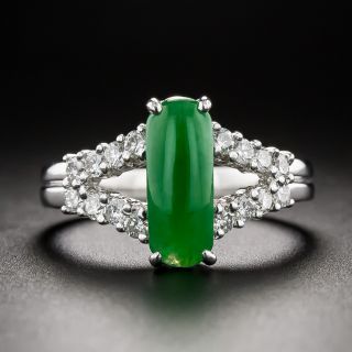 Saddle-Shaped Burmese Jade and Diamond Ring - 2