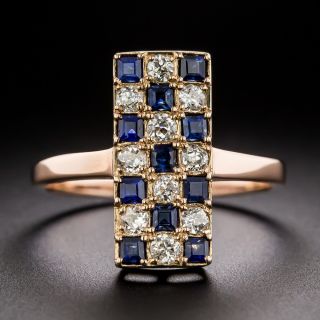  Sapphire and Diamond Checkerboard Dinner Ring - 2