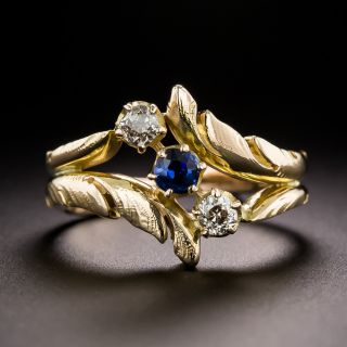 Sapphire and Diamond Engraved Leaf Ring, Circa 1900 - 2