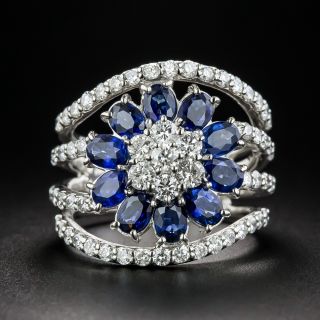 Sapphire and Diamond Flower Cluster Ring  - 3