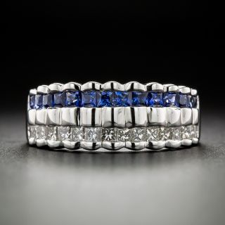 Sapphire and Diamond Ribbed Band Ring - 3