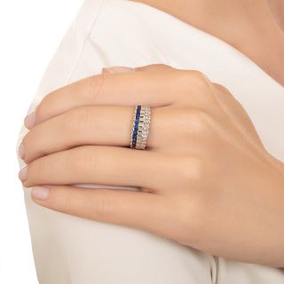 Sapphire and Diamond Ribbed Band Ring
