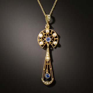 Sapphire and Seed Pearl Lavalier, Circa 1900s - 2