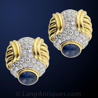 Estate Diamond Sapphire Gold Earrings