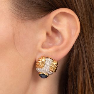 Sapphire Diamond Yellow and White Gold Earrings