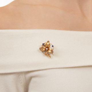 Sapphire, Pearl and Diamond Three-Leaf Clover Pin, Circa 1900