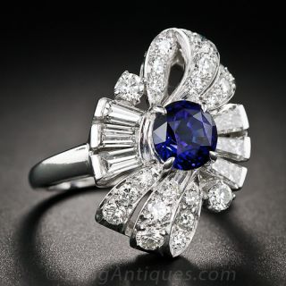 Sapphire, Platinum and Diamond Bow Ring