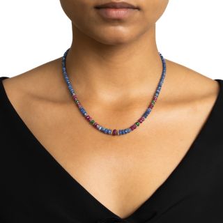 Sapphire, Ruby, and Emerald Bead Necklace