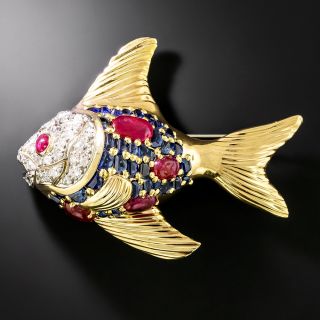 Seaman Schepps Sapphire, Ruby and Diamond Goldfish Brooch - 2