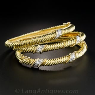 Set of Three 18K Diamond Bangle Bracelets 