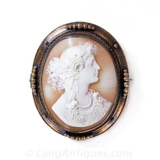 Shell Cameo of Floral Appointed Victorian Female - 2