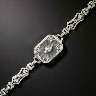 Small Art Deco Rock Crystal Quartz and Diamond Filigree Bracelet - 2