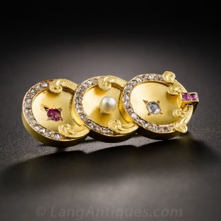 Small Art Nouveau Ruby, Pearl and Diamond Brooch