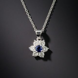 Small Diamond and Sapphire Flower Drop Pendant - 2