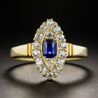 Small English Victorian Sapphire and Diamond Navette Ring