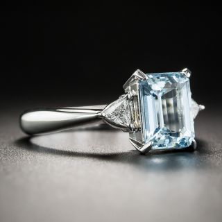 Small Platinum Aquamarine and Diamond Ring