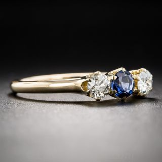 Small Sapphire and Diamond Three Stone Diamond Ring