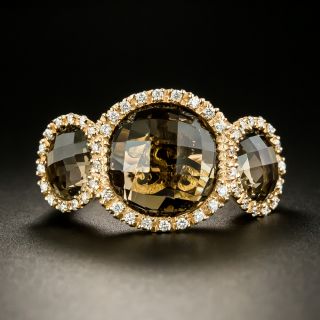 Smokey Quartz and Diamond Three Stone Ring by Zoccai - 2