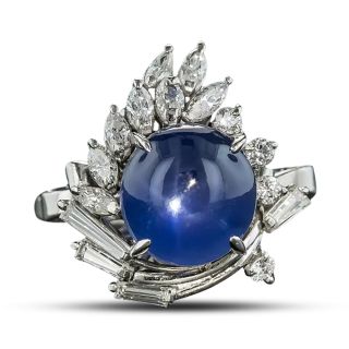 Star Sapphire Platinum Diamond Cocktail Ring