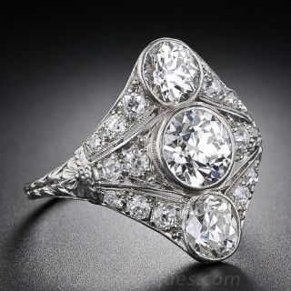 Three-Stone Diamond Art Deco Dinner Ring
