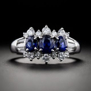 Three-Stone Sapphire and Diamond Cluster Ring - 3