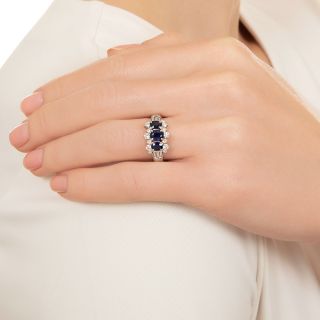 Three-Stone Sapphire and Diamond Cluster Ring