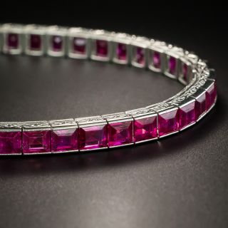 Tiffany & Co. Art Deco No-Heat Burma Ruby Platinum Line Bracelet - GIA - 2