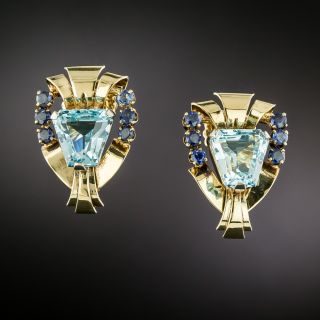 Tiffany  & Co. Retro Aquamarine and Sapphire Earrings - 1
