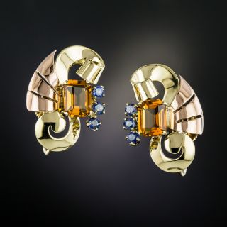 Tiffany & Co. Retro Citrine and Sapphire Clip Earrings - 2