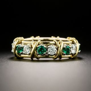 Tiffany & Co. / Schlumberger Diamond and Emerald X Eternity Band - Size 5 1/2 - 3