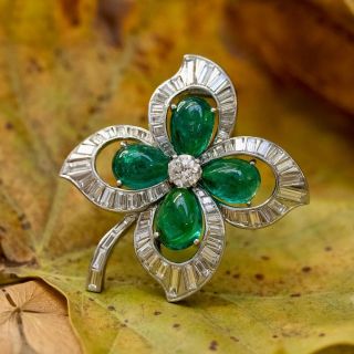 Trabert, Hoeffer & Mauboussin Emerald and Diamond Four Leaf Clover Brooch