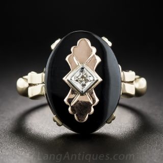 Tri-Color Gold Onyx and Diamond Art Deco Ring