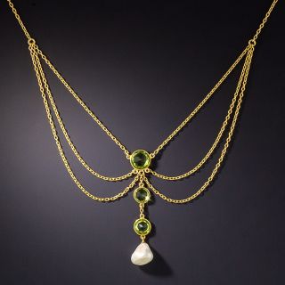 Triple Peridot and Pearl Necklace, Circa 1900 - 2