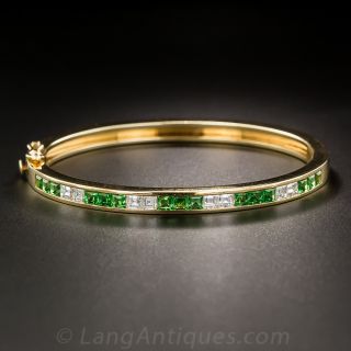 Tsavorite Garnet and Diamond Bangle Bracelet