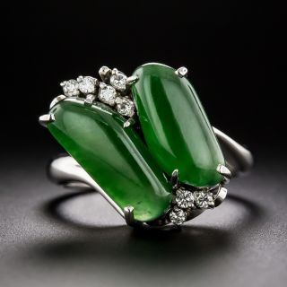 Twin Burmese Jade And Diamond Ring - 2