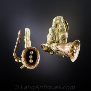 Two-Tone Gold Bell Flower Clip Earrings