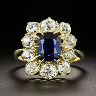 Victorian 1.81 Carat No-Heat Pailin Sapphire and Diamond Halo Ring - 2