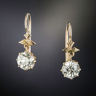 Victorian 2.02 Carat Total Weight Diamond Dangle Earrings - GIA - 1