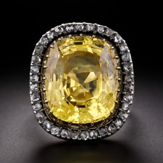 Victorian 23.50 Carat Golden Sapphire Diamond Ring - No-Heat Ceylon - 2