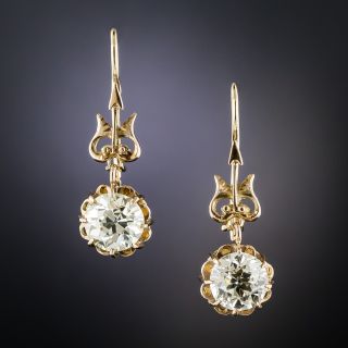 Victorian 3.34 Carat Diamond Dangle Earrings - GIA - 3