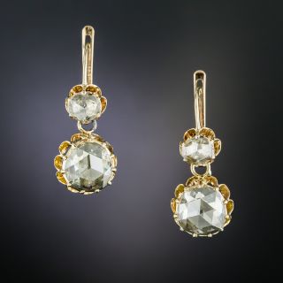 Victorian 3.85 Carats Rose-Cut Diamond Dangle Earrings - 2