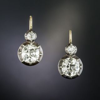 Victorian 5.14 Carat Total Weight European-Cut Diamond Earrings - GIA - 3