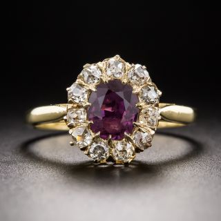 Victorian .98 Carat Ruby and Diamond Halo Ring - 3