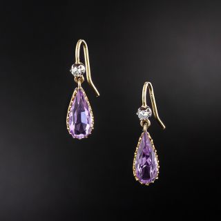 Victorian Amethyst and Diamond Dangle Earrings - 2