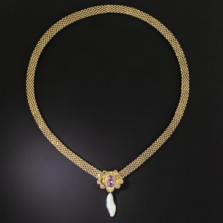 Victorian Amethyst and Freshwater Pearl Necklace - 2