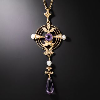 Victorian Amethyst and Pearl Lavalier - 3