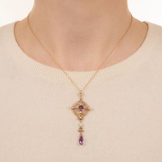 Victorian Amethyst and Pearl Lavalier