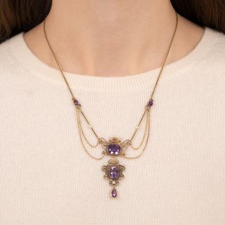 Victorian Amethyst and Pearl Swag Necklace
