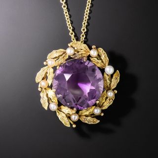 Victorian Amethyst and Pearl Wreath Pendant - 2